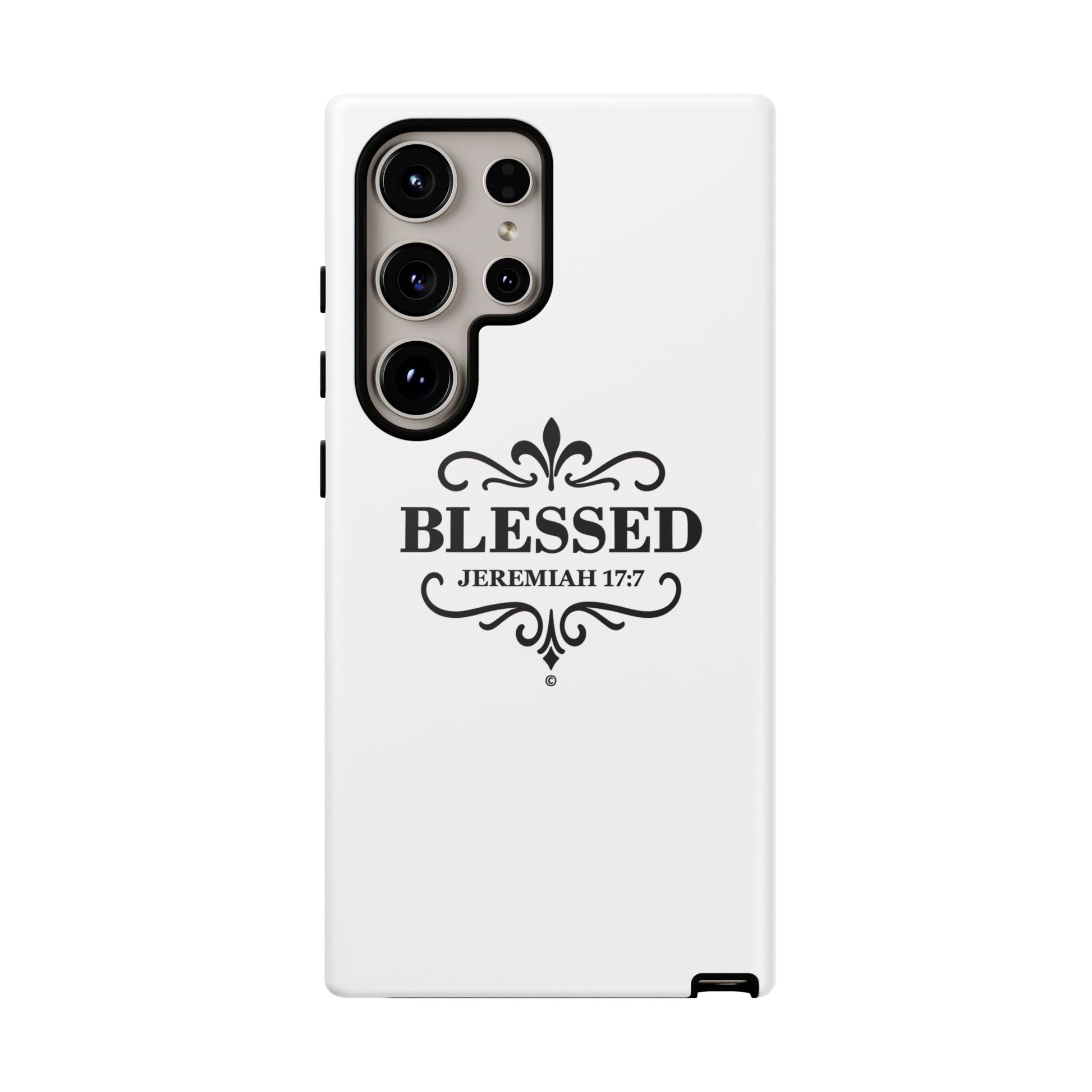 Blessed (Black Lettering), Rugged Phone Case, Inspirational Mobile Cover, Gift for Faith Lovers, Faith-Based Protector - Cross Apparel USA