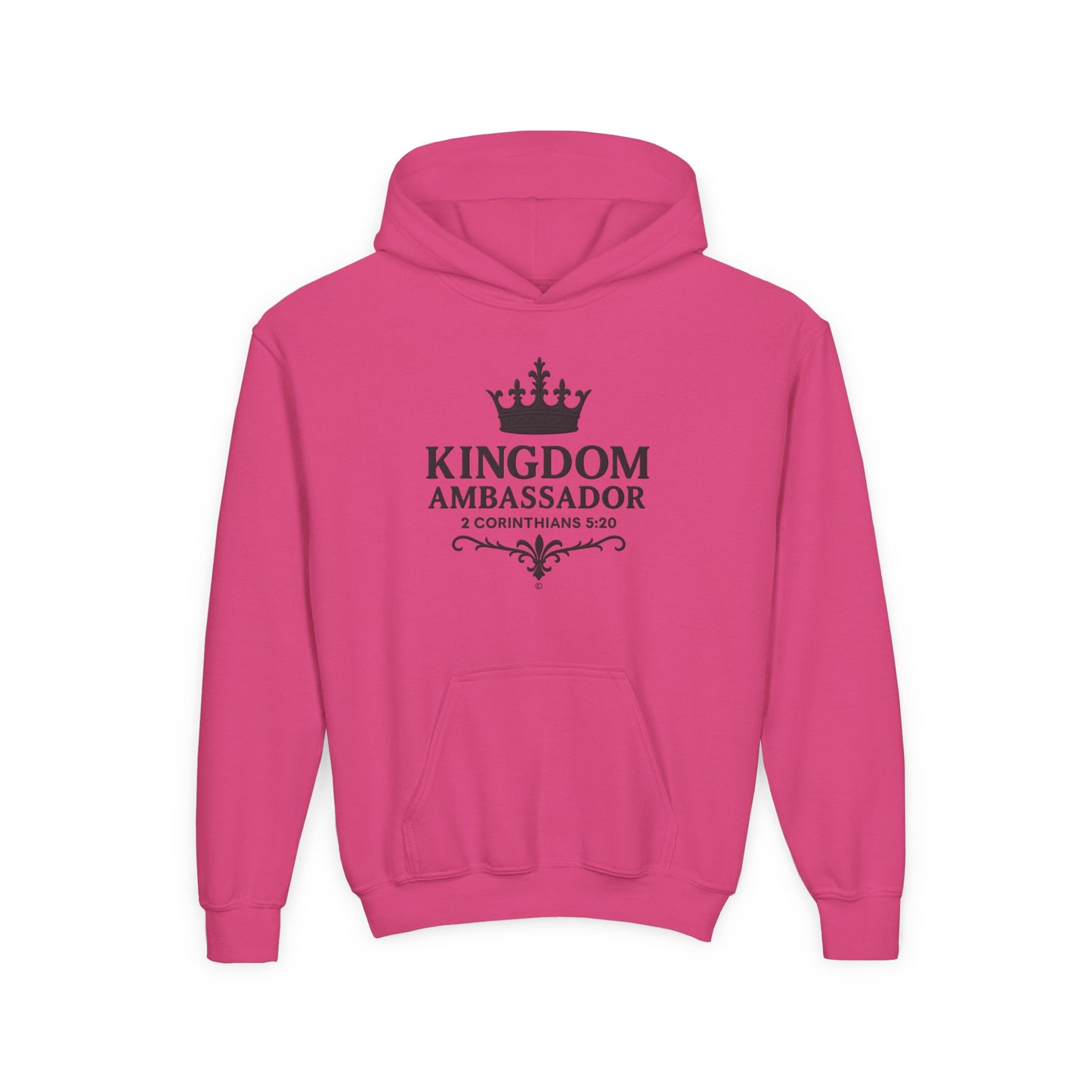 Kingdom Ambassador (Black Lettering) Youth Hooded Sweatshirt, Inspirational Youth Pullover Sweatshirt, Faith-Based Gift, Biblical Apparel