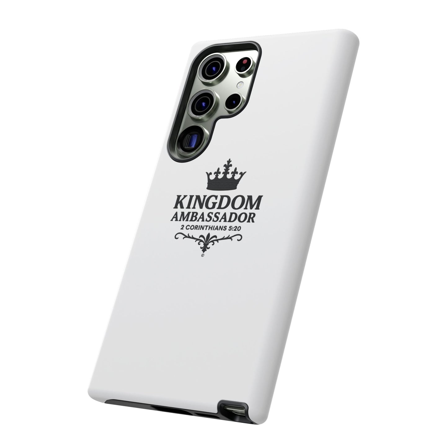 Kingdom Ambassador (Black Lettering) Rugged Phone Case, Inspirational Mobile Cover, Gift for Faith Lovers, Faith-Based Protector - Cross Apparel USA