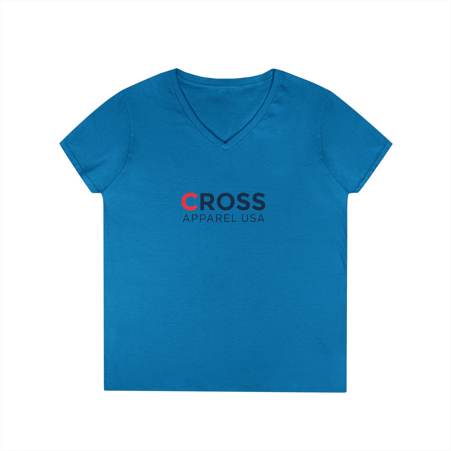 Cross Apparel USA Branded Ladies V-Neck T-Shirt, Inspirational Gift, Faith-Based Gift