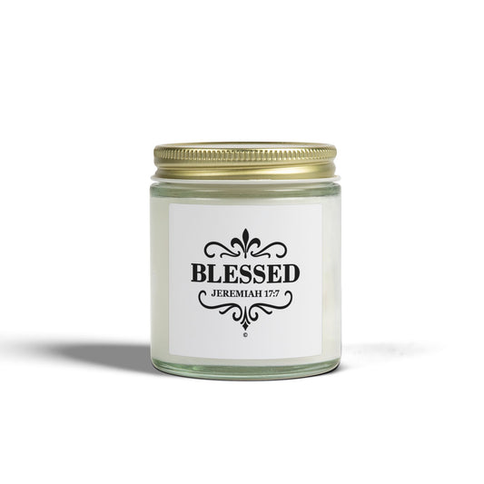 Blessed (Black Lettering) Scented Candle - Coconut Apricot Wax, Inspirational Home Decor, Relaxation, Gifts for Believers