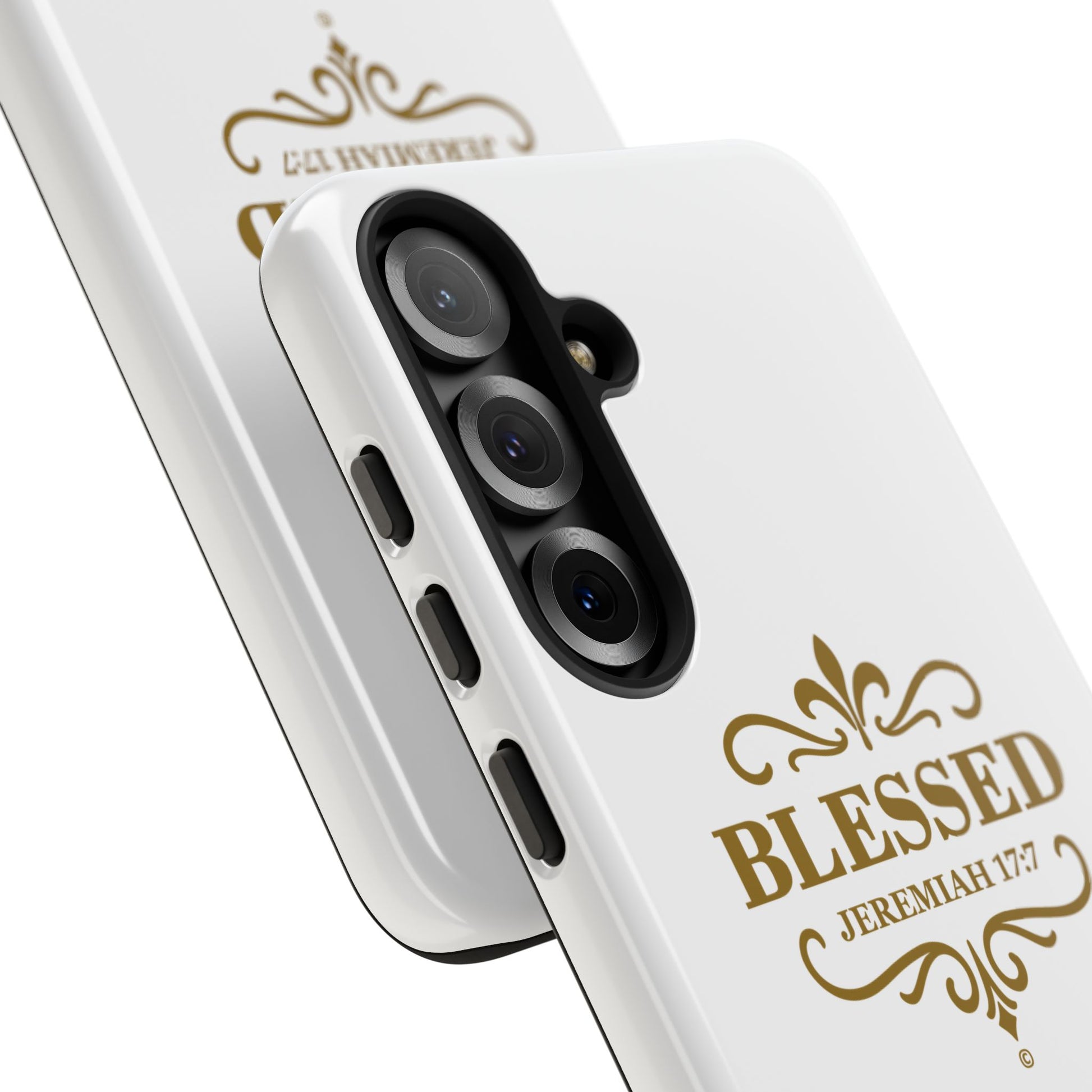 Blessed (Gold Lettering), Rugged Phone Case, Inspirational Mobile Cover, Gift for Faith Lovers, Faith-Based Protector - Cross Apparel USA