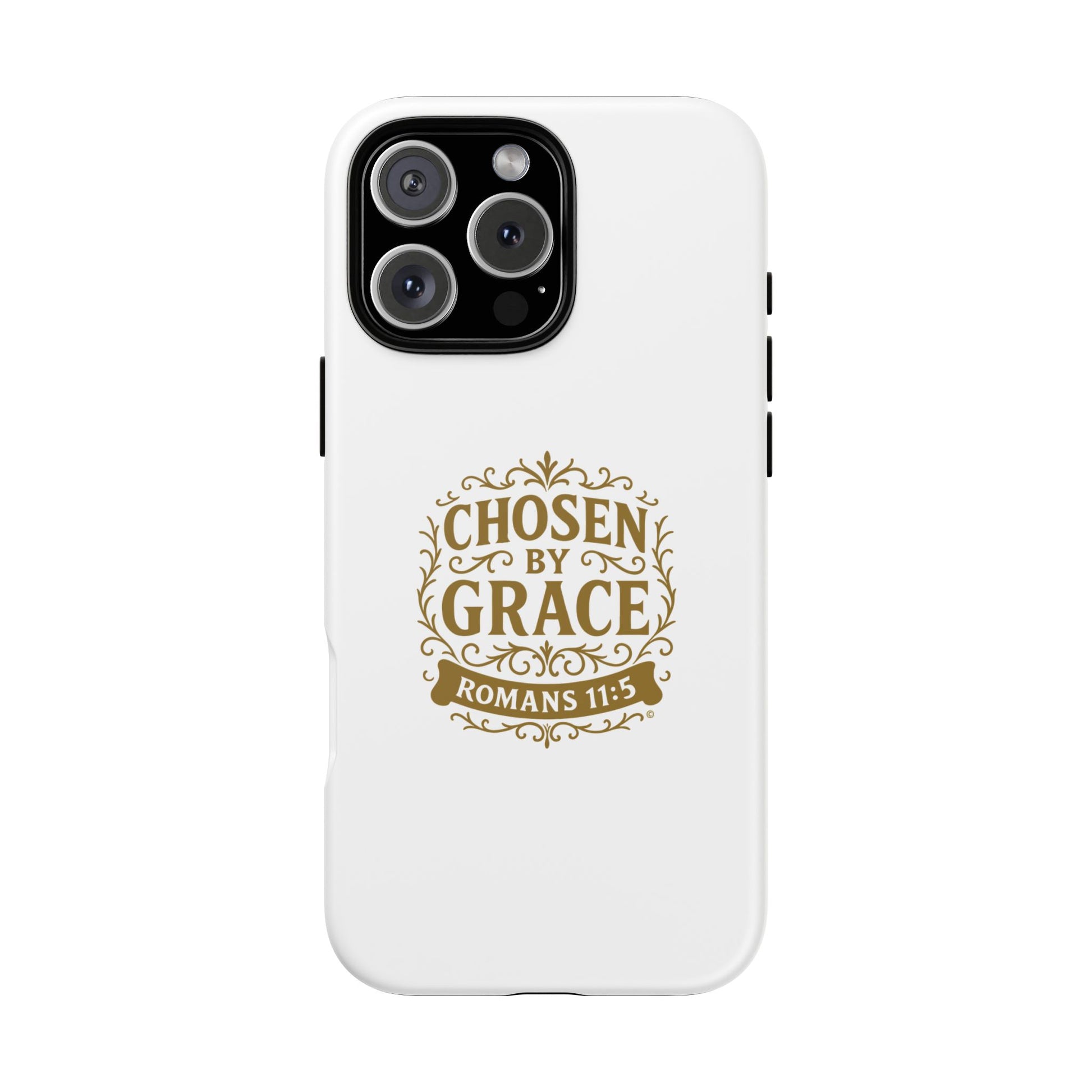 Chosen by Grace (Gold Lettering), Rugged Phone Case, Inspirational Mobile Cover, Gift for Faith Lovers, Faith-Based Protector - Cross Apparel USA