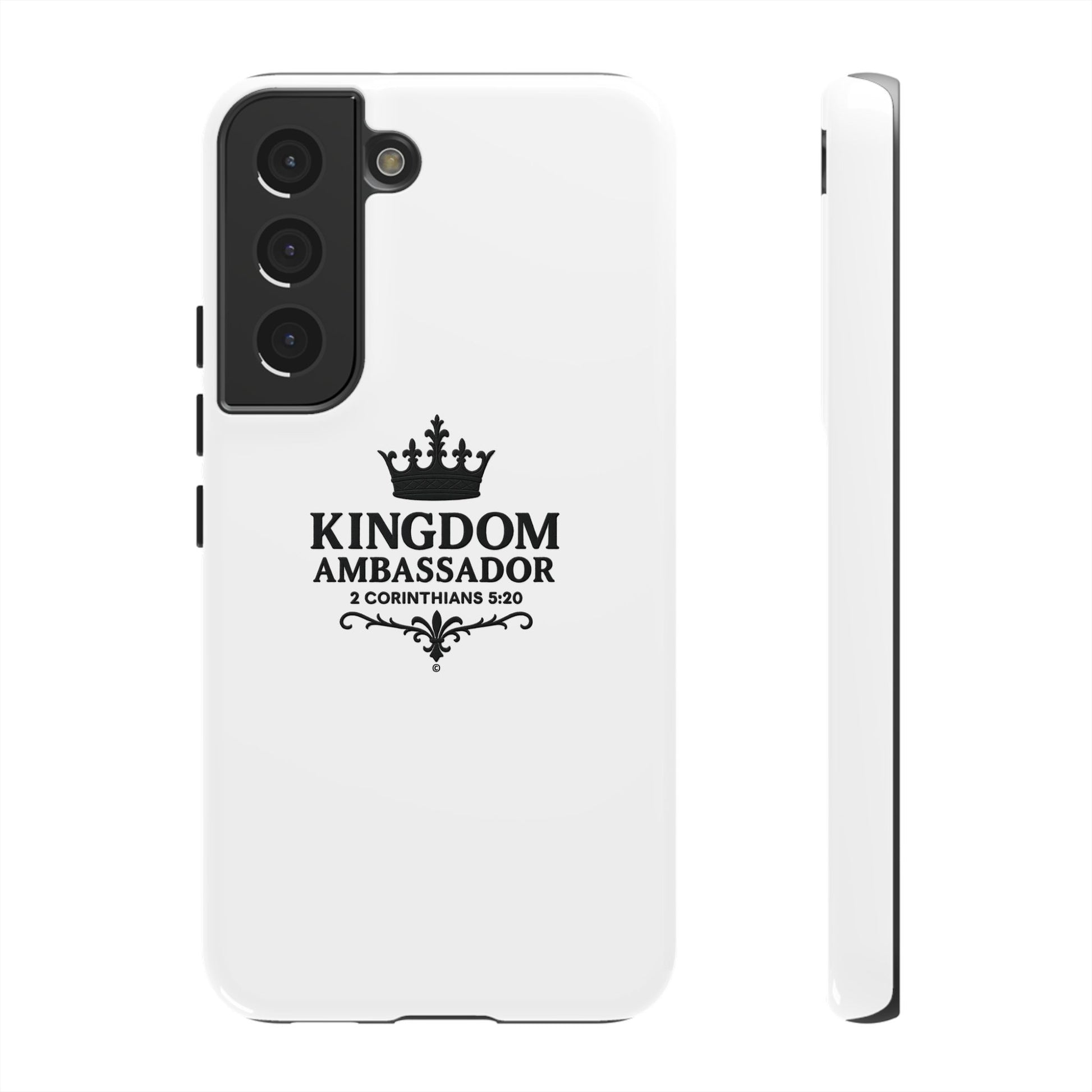 Kingdom Ambassador (Black Lettering) Rugged Phone Case, Inspirational Mobile Cover, Gift for Faith Lovers, Faith-Based Protector - Cross Apparel USA