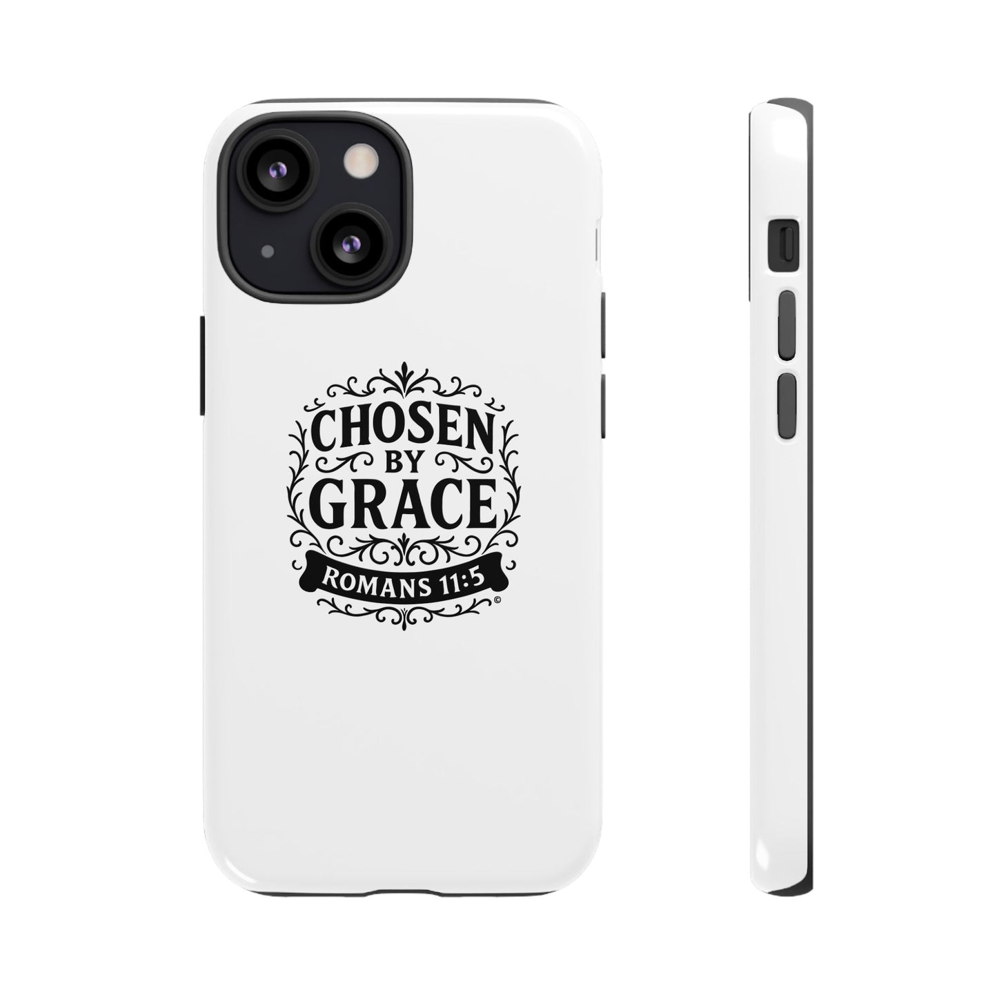 Chosen by Grace (Black Lettering), Rugged Phone Case, Inspirational Mobile Cover, Gift for Faith Lovers, Faith-Based Protector