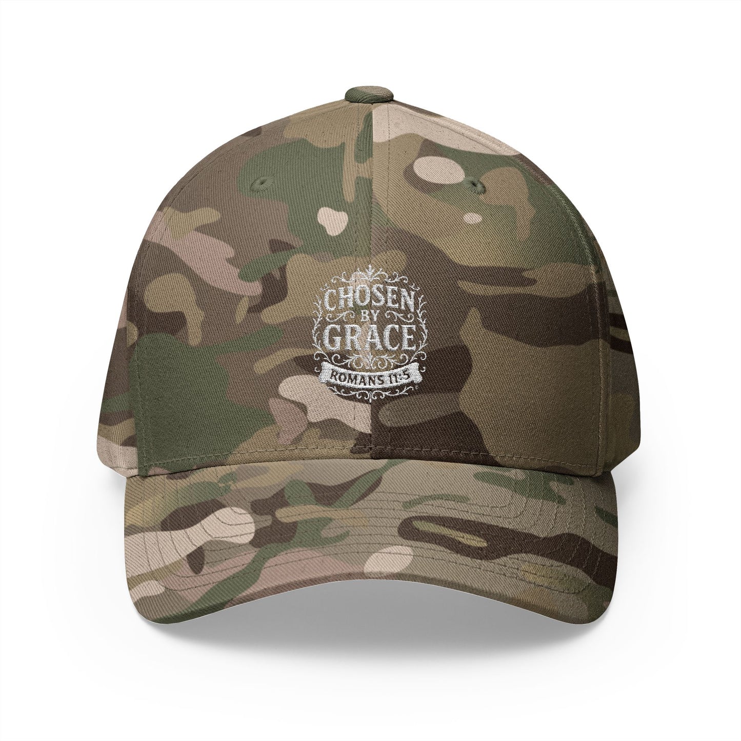 Chosen by Grace (White Lettering) Embroidered Cap - Stylish Flex Fit Closed-Back Hat, Perfect for Events, Gifts, and Celebrations