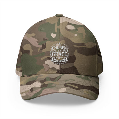 Chosen by Grace (White Lettering) Embroidered Cap - Stylish Flex Fit Closed-Back Hat, Perfect for Events, Gifts, and Celebrations