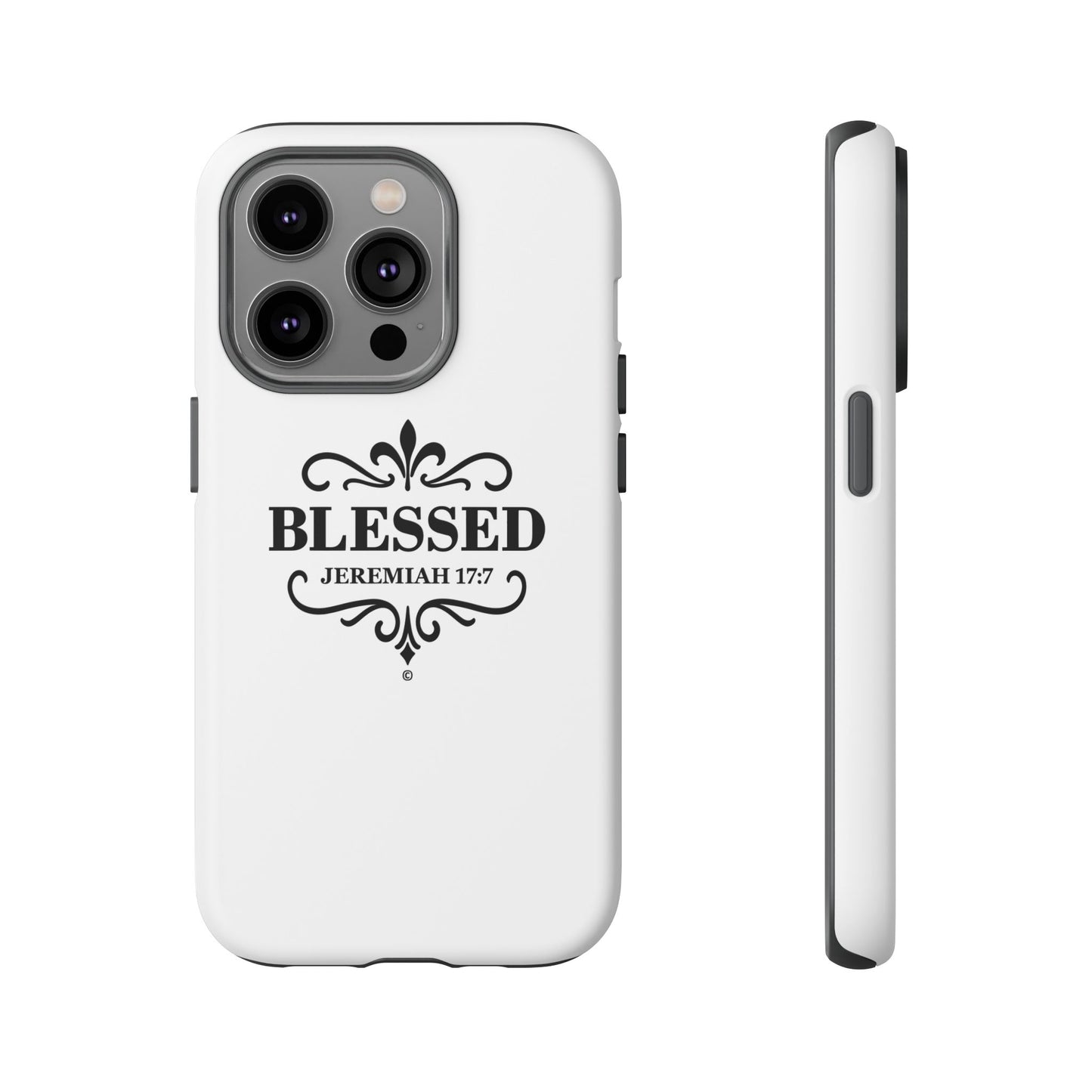 Blessed (Black Lettering), Rugged Phone Case, Inspirational Mobile Cover, Gift for Faith Lovers, Faith-Based Protector - Cross Apparel USA