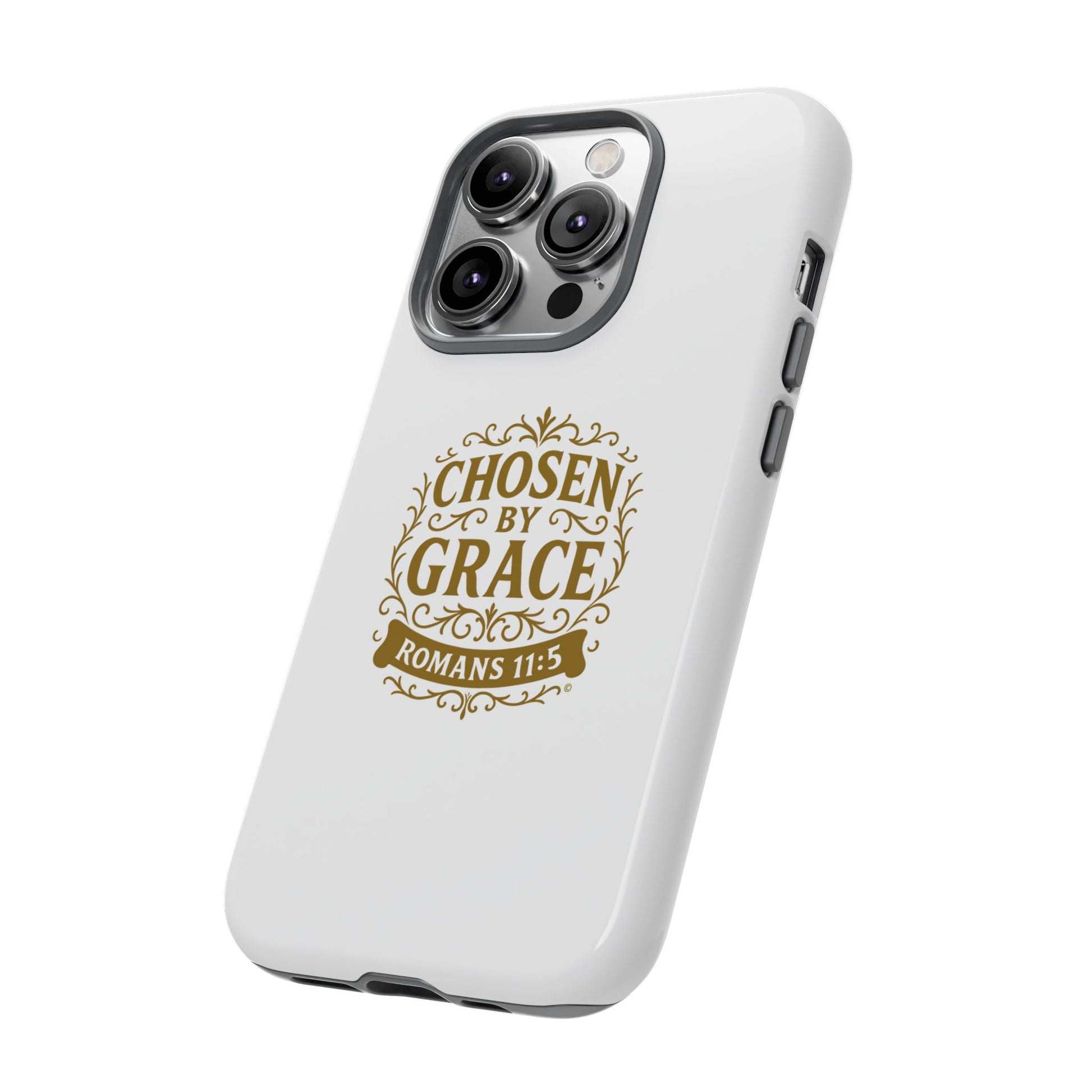 Chosen by Grace (Gold Lettering), Rugged Phone Case, Inspirational Mobile Cover, Gift for Faith Lovers, Faith-Based Protector - Cross Apparel USA