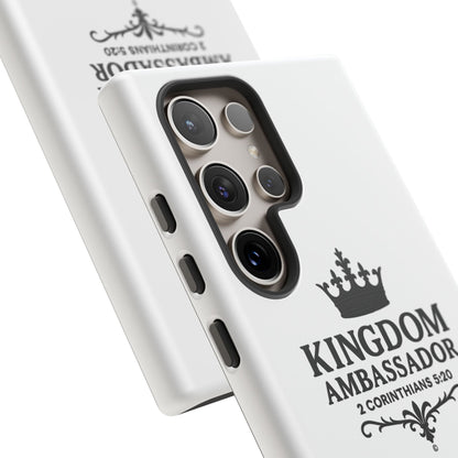 Kingdom Ambassador (Black Lettering) Rugged Phone Case, Inspirational Mobile Cover, Gift for Faith Lovers, Faith-Based Protector