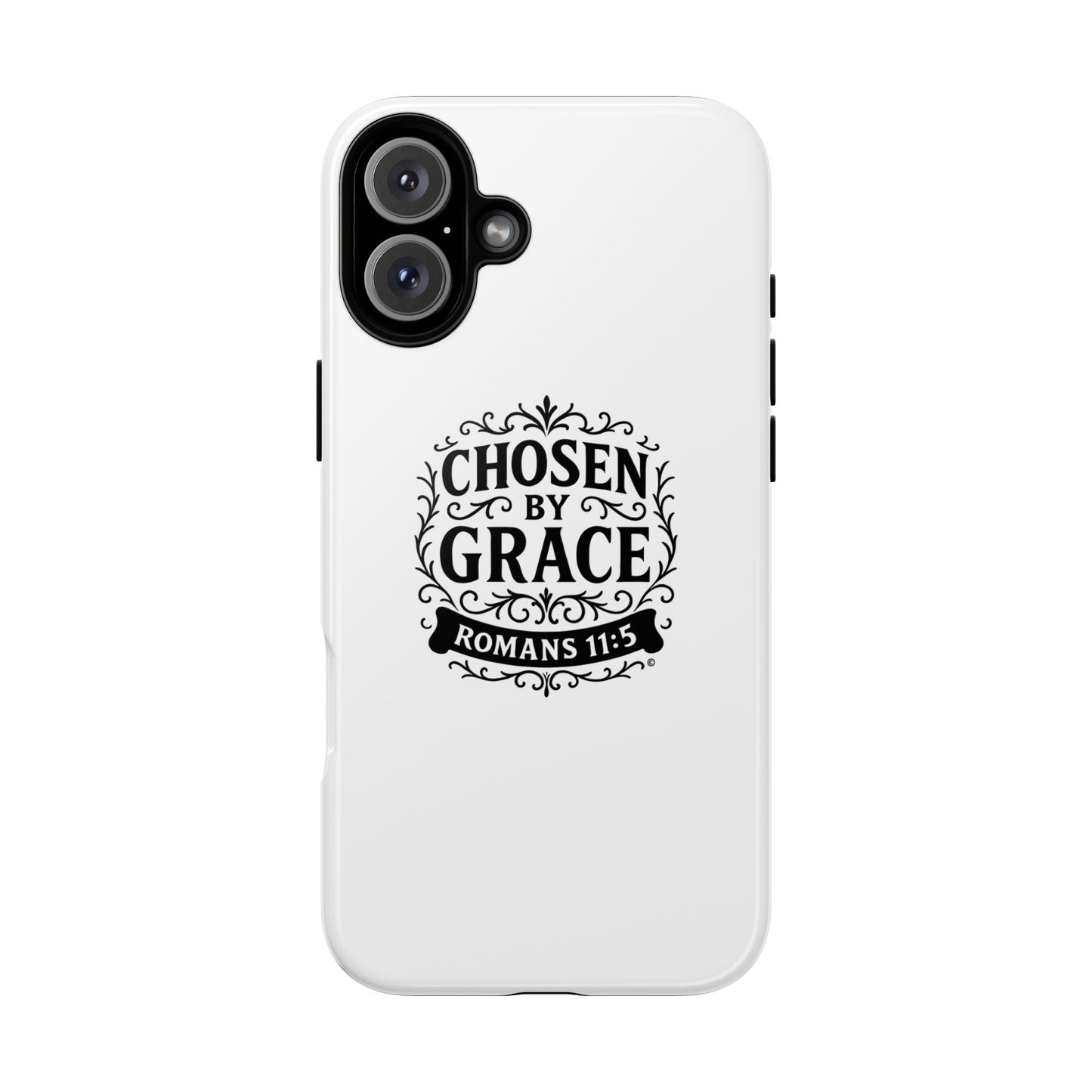 Chosen by Grace (Black Lettering), Rugged Phone Case, Inspirational Mobile Cover, Gift for Faith Lovers, Faith-Based Protector