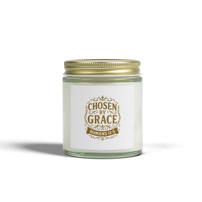 Chosen by Grace (Gold Lettering) Scented Candle - Coconut Apricot Wax, Inspirational Home Decor, Relaxation, Gifts for Believers