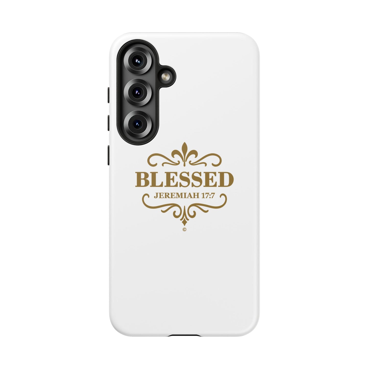 Blessed (Gold Lettering), Rugged Phone Case, Inspirational Mobile Cover, Gift for Faith Lovers, Faith-Based Protector - Cross Apparel USA