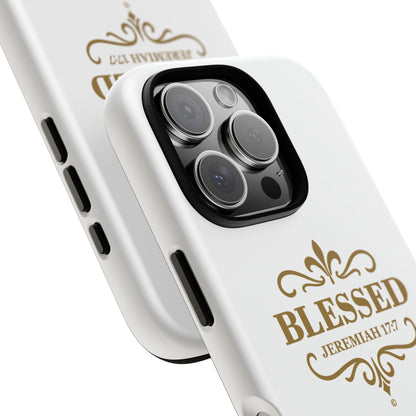 Blessed (Gold Lettering), Rugged Phone Case, Inspirational Mobile Cover, Gift for Faith Lovers, Faith-Based Protector