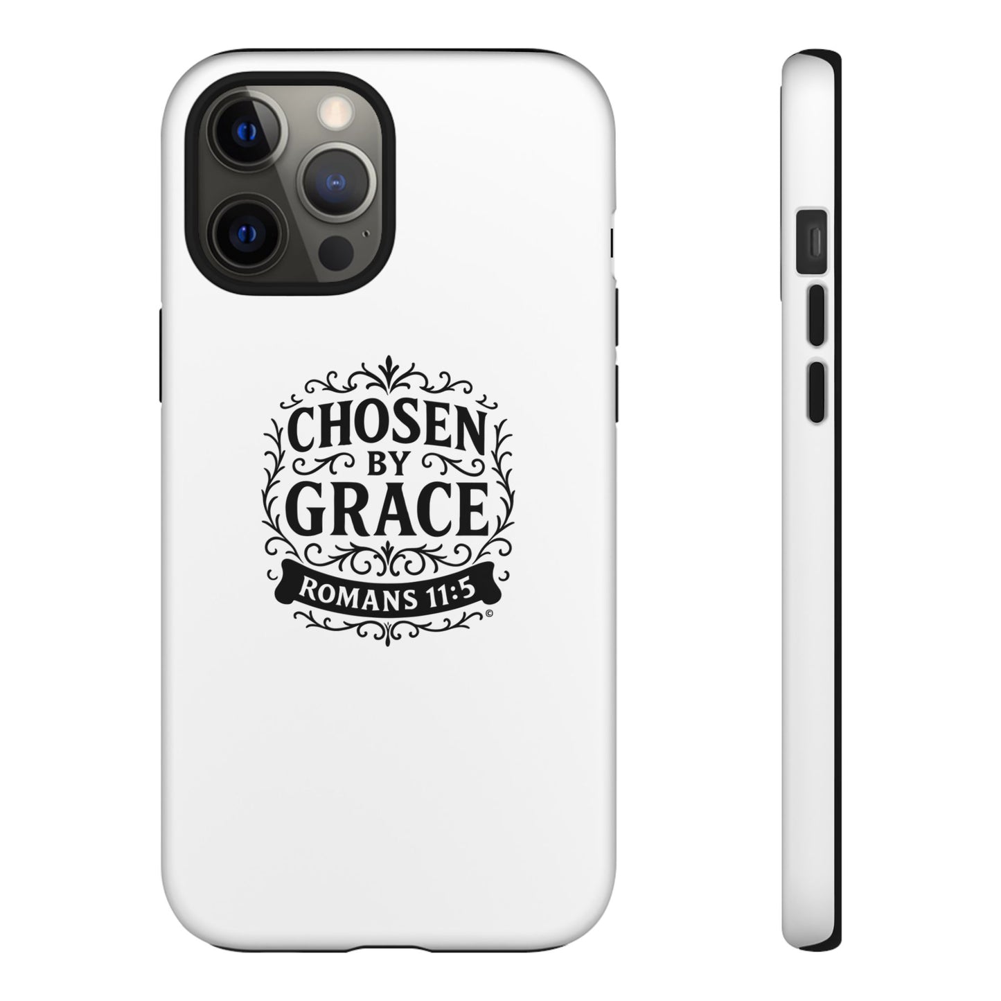 Chosen by Grace (Black Lettering), Rugged Phone Case, Inspirational Mobile Cover, Gift for Faith Lovers, Faith-Based Protector