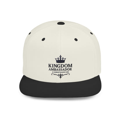Kingdom Ambassador Embroidered (Black Lettering) Flat Bill Snapback Hat, Adjustable Baseball Cap, Inspirational Streetwear, Gift for Believers, Faith-based Accessories