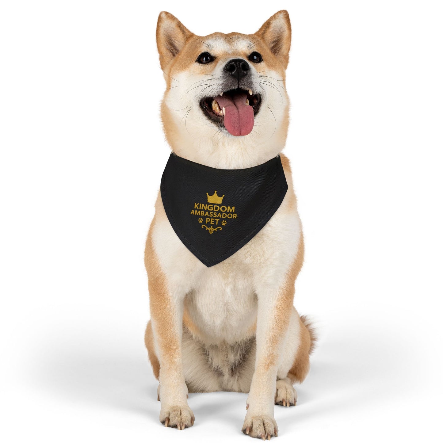 Kingdom Ambassador Pet (Gold Lettering on Black) Convenient, Clip-on Bandana Collar