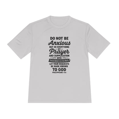 Not Anxious (Black Lettering with full design on the front side) Activewear Performance Moisture Wicking Tee, Faith-Based Workout Shirt, Inspirational Fitness Gear, Gift for Fitness Lovers, Bible Verse T-Shirt - Cross Apparel USA