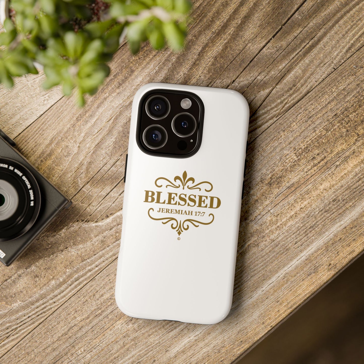 Blessed (Gold Lettering), Rugged Phone Case, Inspirational Mobile Cover, Gift for Faith Lovers, Faith-Based Protector