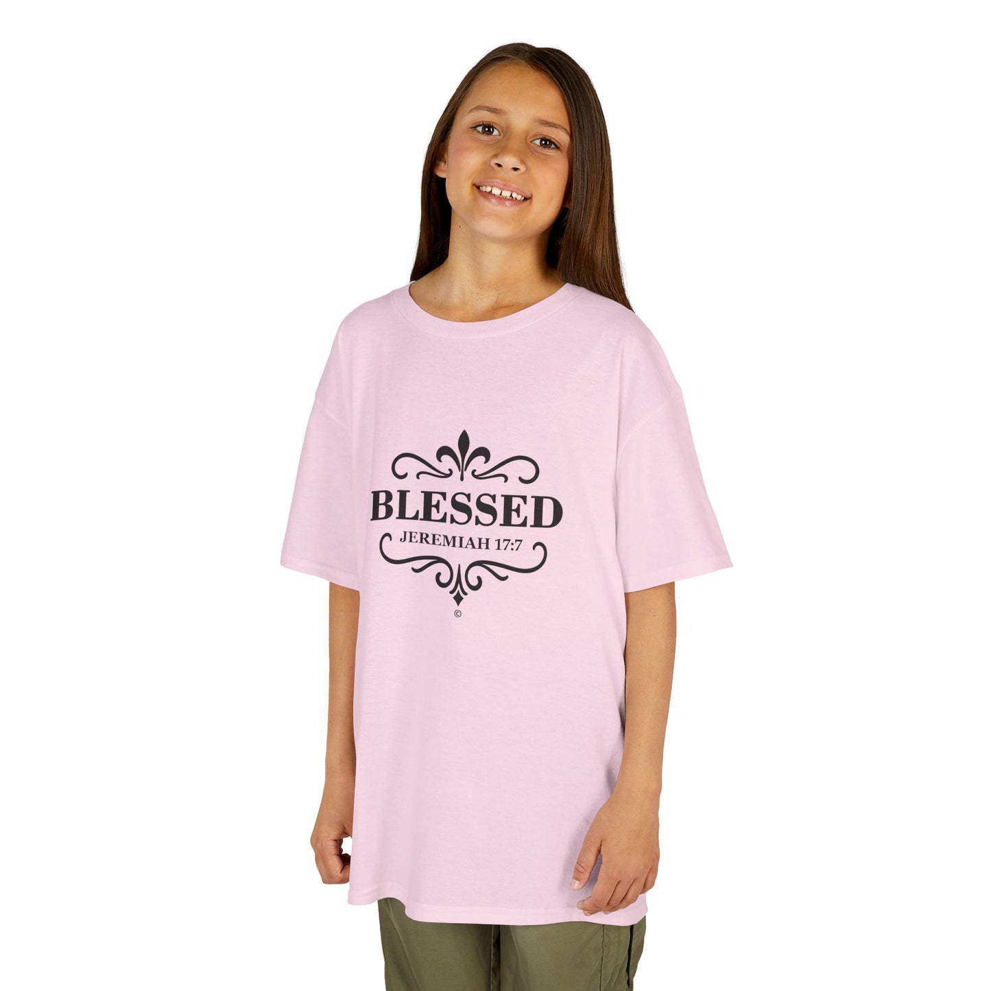 Blessed (Black Lettering) Kids Tee, Faith-based Inspirational Apparel, Gift for Believers, Youth Fashion, Bible Verse Shirt, Meaningful Gift