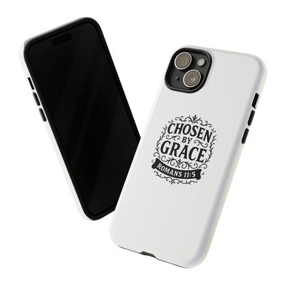 Chosen by Grace (Black Lettering), Rugged Phone Case, Inspirational Mobile Cover, Gift for Faith Lovers, Faith-Based Protector