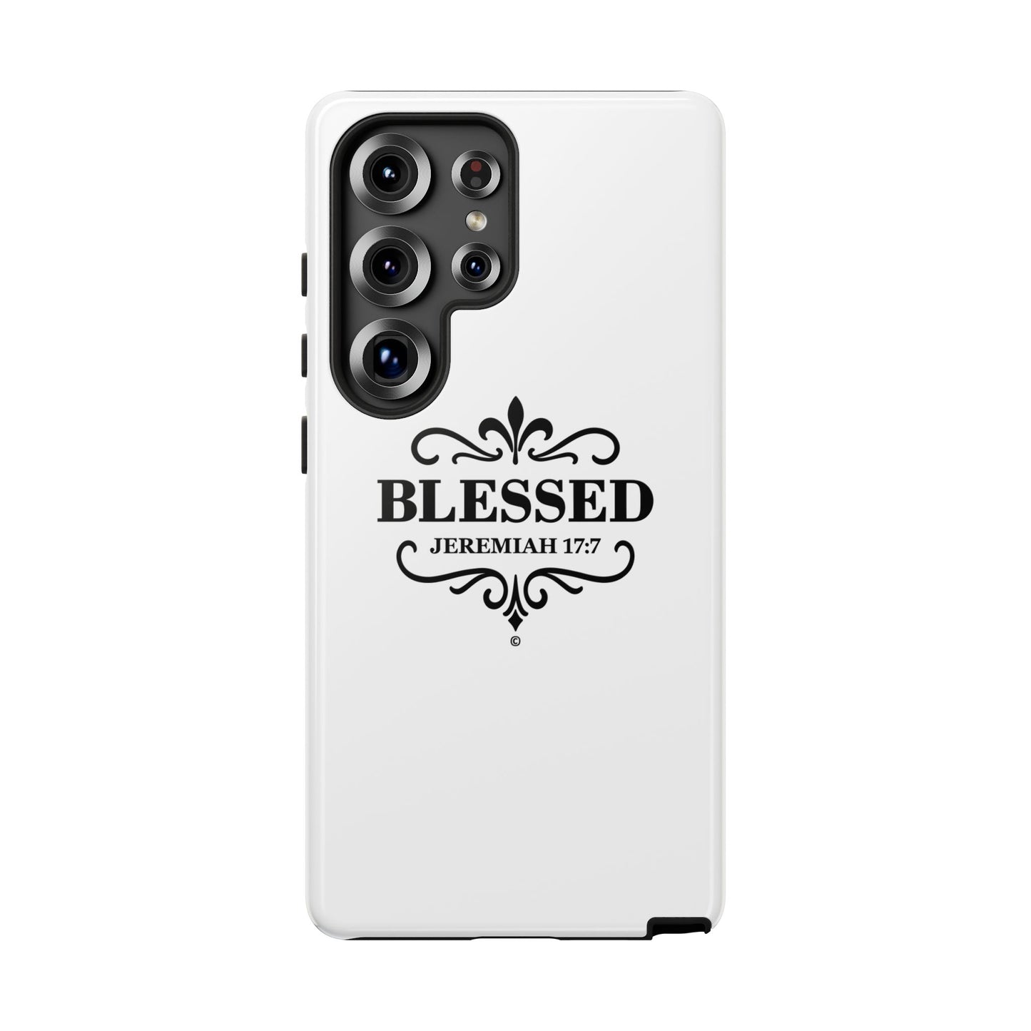 Blessed (Black Lettering), Rugged Phone Case, Inspirational Mobile Cover, Gift for Faith Lovers, Faith-Based Protector