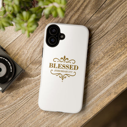 Blessed (Gold Lettering), Rugged Phone Case, Inspirational Mobile Cover, Gift for Faith Lovers, Faith-Based Protector