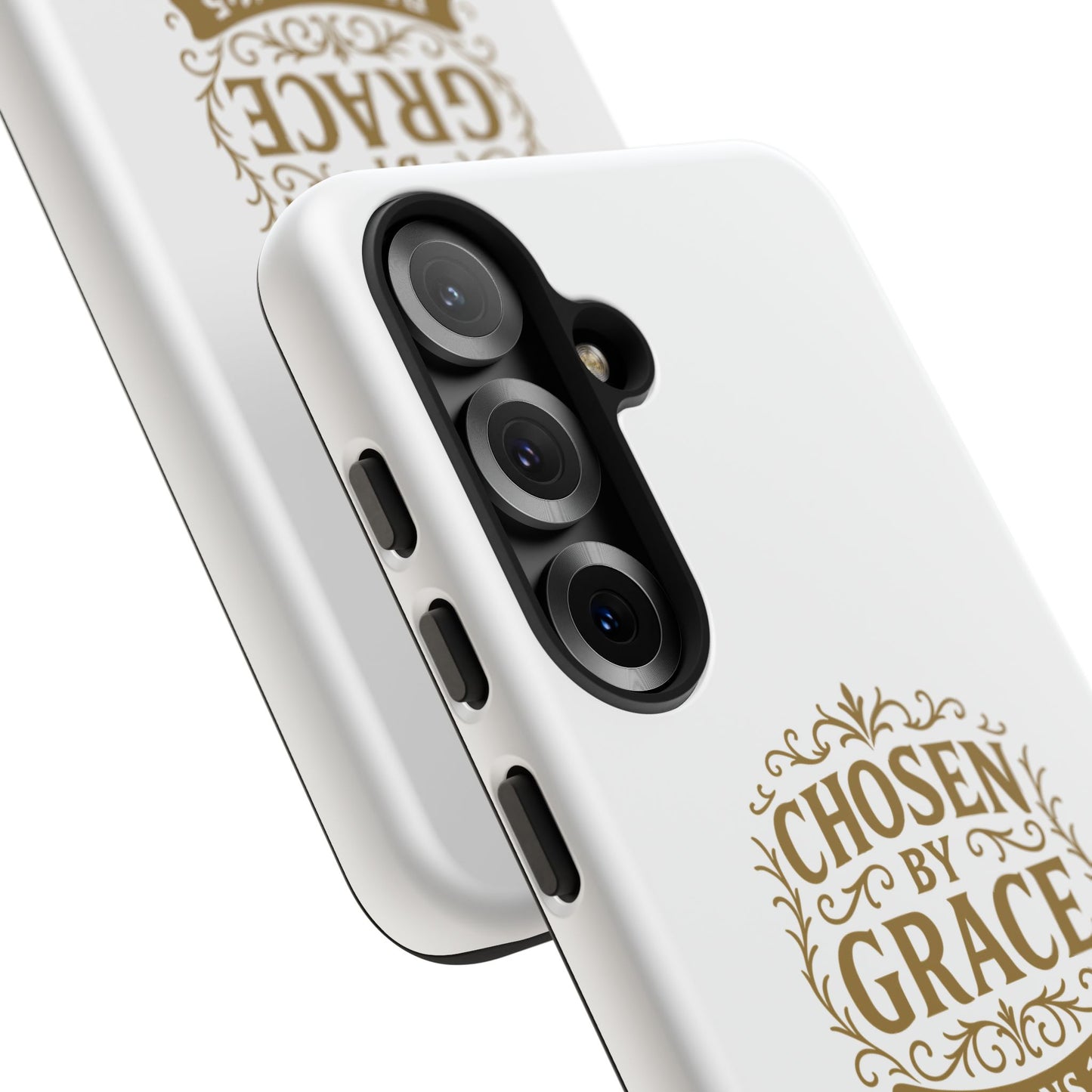 Chosen by Grace (Gold Lettering), Rugged Phone Case, Inspirational Mobile Cover, Gift for Faith Lovers, Faith-Based Protector - Cross Apparel USA