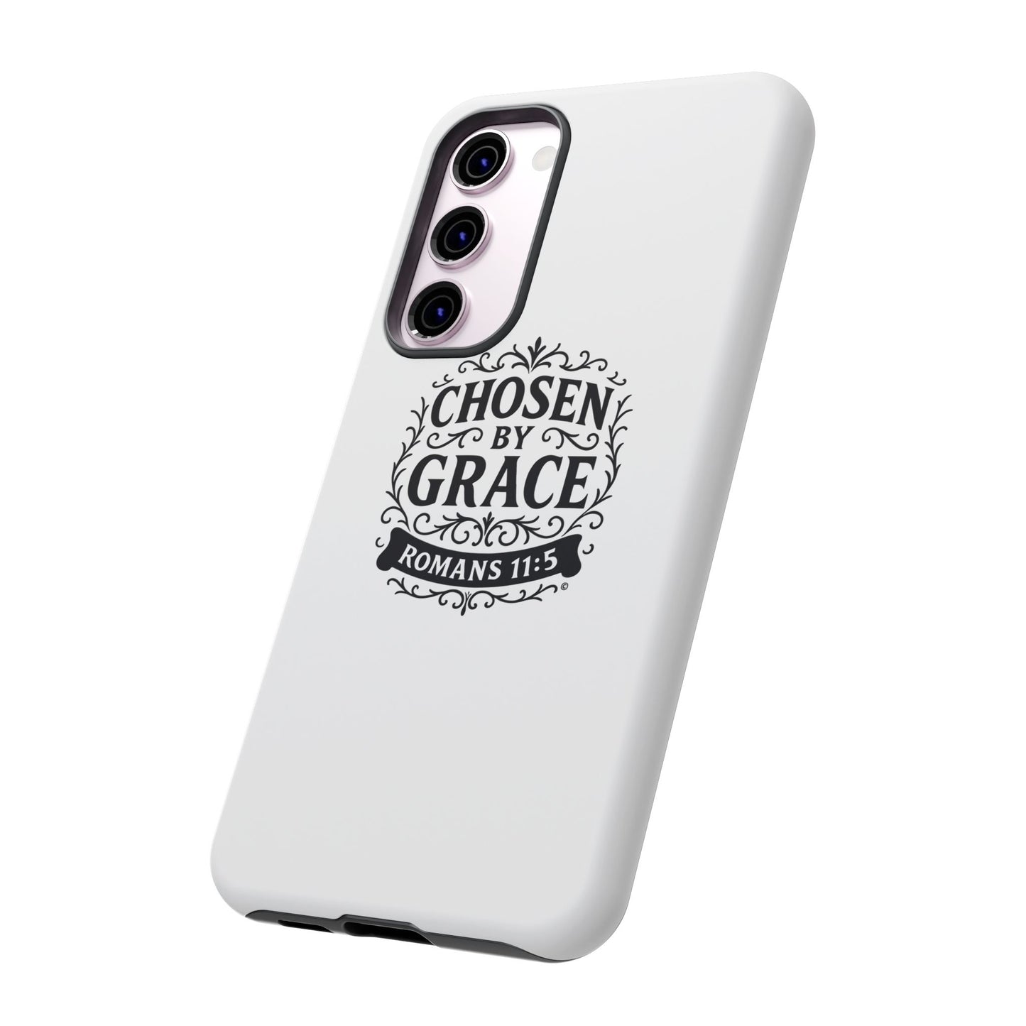 Chosen by Grace (Black Lettering), Rugged Phone Case, Inspirational Mobile Cover, Gift for Faith Lovers, Faith-Based Protector