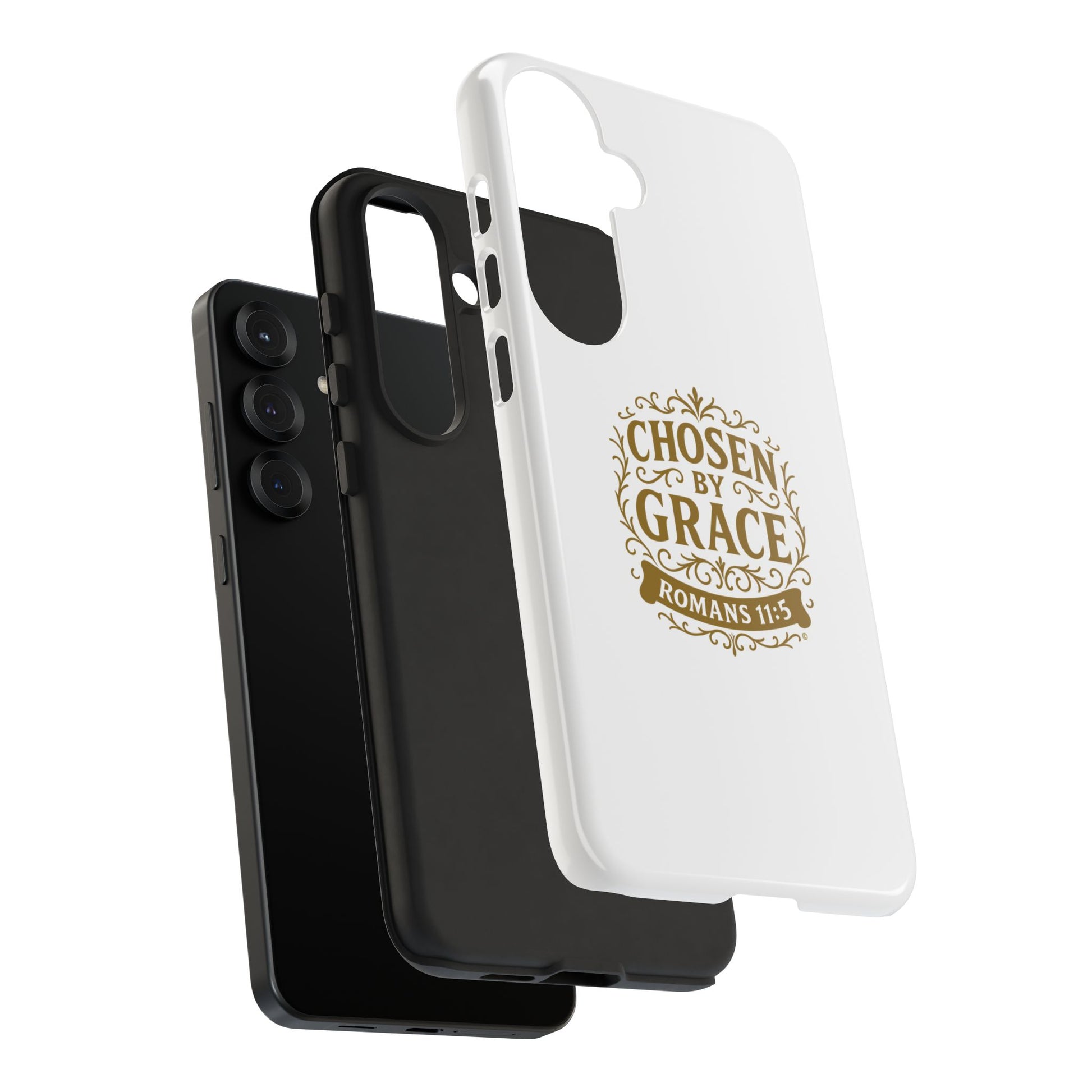 Chosen by Grace (Gold Lettering), Rugged Phone Case, Inspirational Mobile Cover, Gift for Faith Lovers, Faith-Based Protector - Cross Apparel USA
