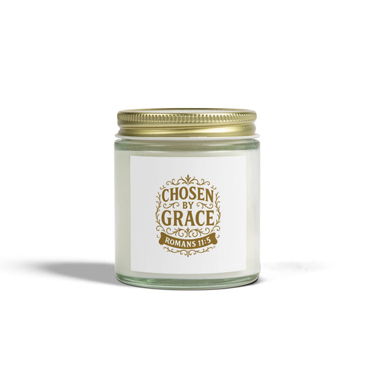 Chosen by Grace (Gold Lettering) Scented Candle - Coconut Apricot Wax, Inspirational Home Decor, Relaxation, Gifts for Believers