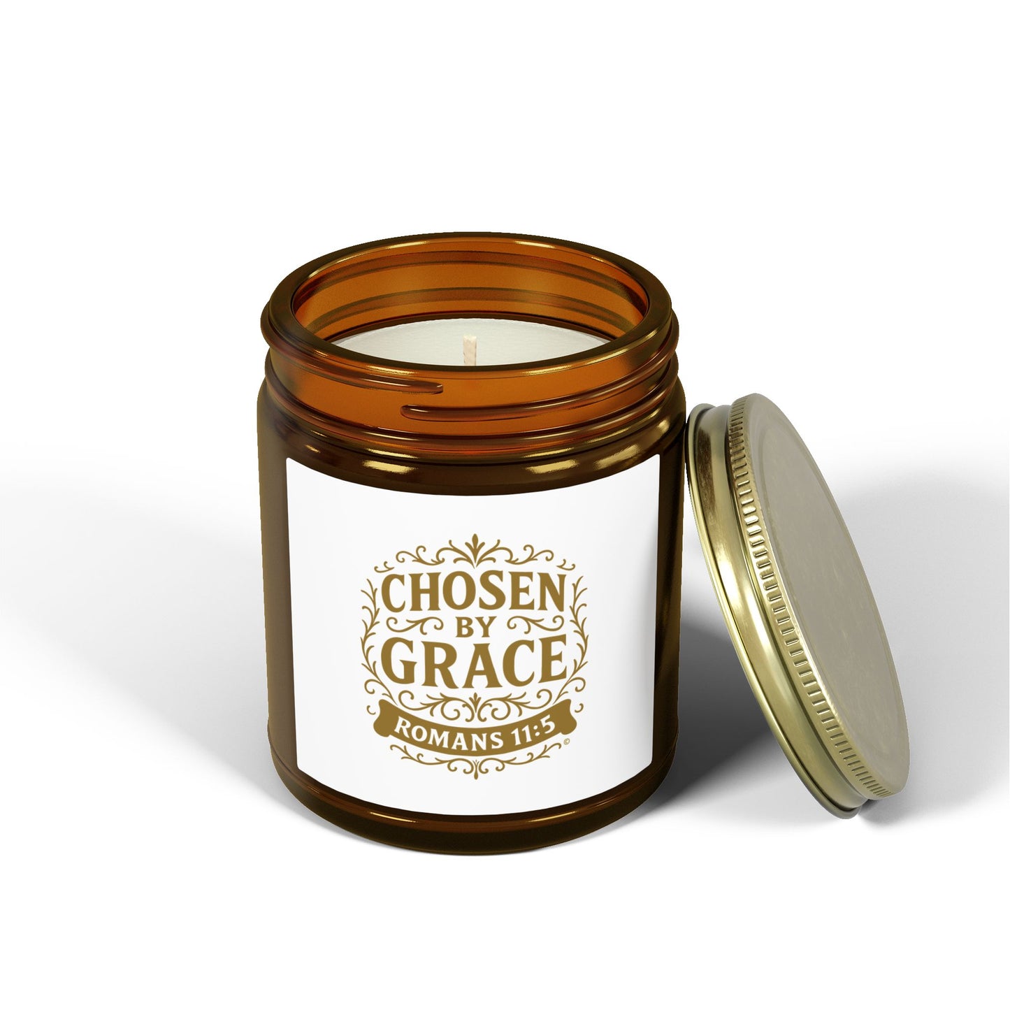 Chosen by Grace (Gold Lettering) Scented Candle - Coconut Apricot Wax, Inspirational Home Decor, Relaxation, Gifts for Believers