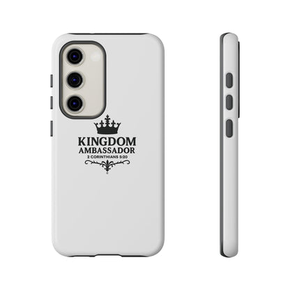 Kingdom Ambassador (Black Lettering) Rugged Phone Case, Inspirational Mobile Cover, Gift for Faith Lovers, Faith-Based Protector - Cross Apparel USA