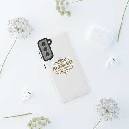 Blessed (Gold Lettering), Rugged Phone Case, Inspirational Mobile Cover, Gift for Faith Lovers, Faith-Based Protector