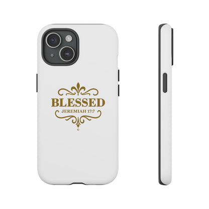 Blessed (Gold Lettering), Rugged Phone Case, Inspirational Mobile Cover, Gift for Faith Lovers, Faith-Based Protector