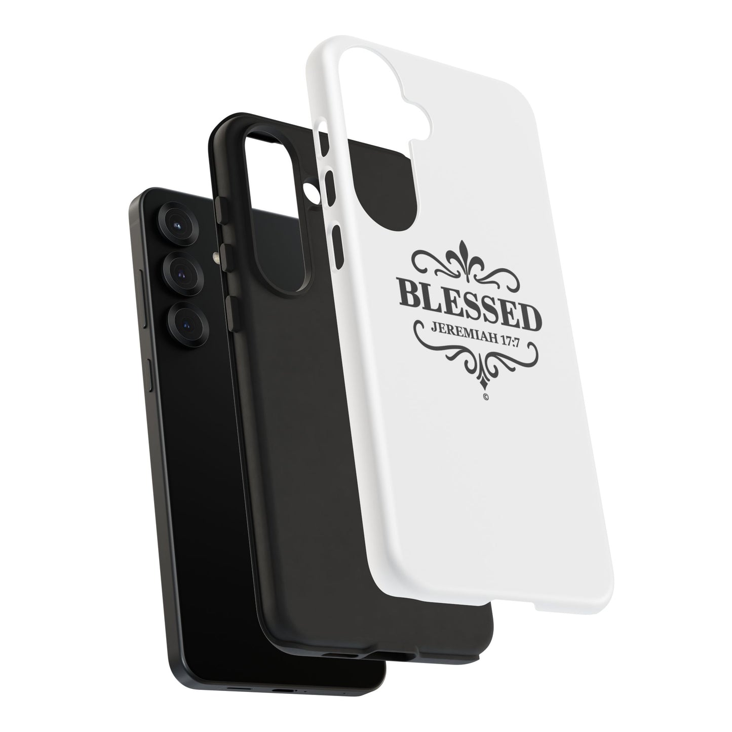 Blessed (Black Lettering), Rugged Phone Case, Inspirational Mobile Cover, Gift for Faith Lovers, Faith-Based Protector