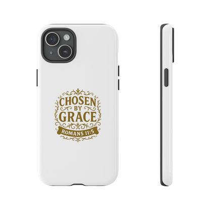 Chosen by Grace (Gold Lettering), Rugged Phone Case, Inspirational Mobile Cover, Gift for Faith Lovers, Faith-Based Protector - Cross Apparel USA