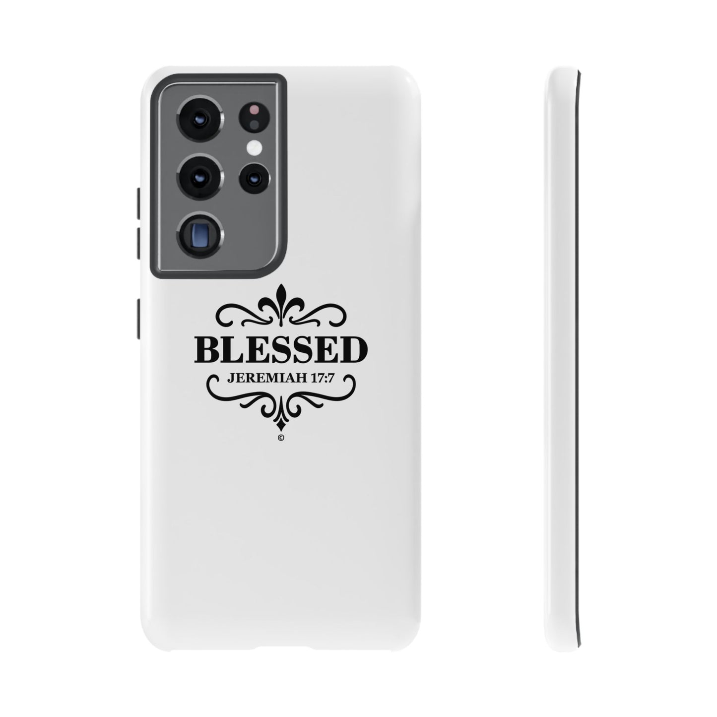 Blessed (Black Lettering), Rugged Phone Case, Inspirational Mobile Cover, Gift for Faith Lovers, Faith-Based Protector - Cross Apparel USA