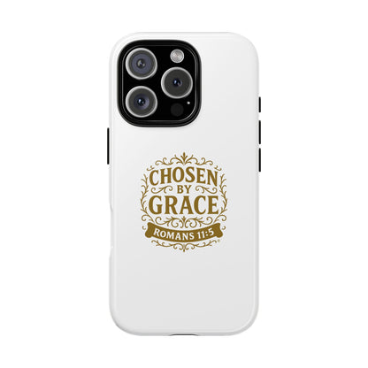 Chosen by Grace (Gold Lettering), Rugged Phone Case, Inspirational Mobile Cover, Gift for Faith Lovers, Faith-Based Protector - Cross Apparel USA