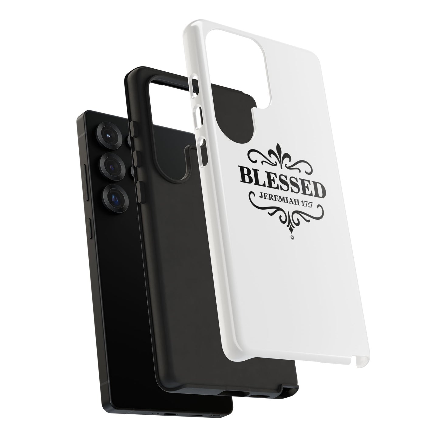 Blessed (Black Lettering), Rugged Phone Case, Inspirational Mobile Cover, Gift for Faith Lovers, Faith-Based Protector