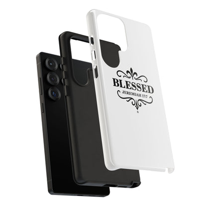 Blessed (Black Lettering), Rugged Phone Case, Inspirational Mobile Cover, Gift for Faith Lovers, Faith-Based Protector