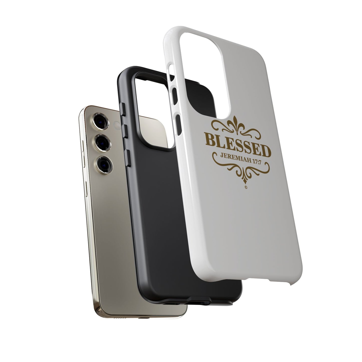Blessed (Gold Lettering), Rugged Phone Case, Inspirational Mobile Cover, Gift for Faith Lovers, Faith-Based Protector
