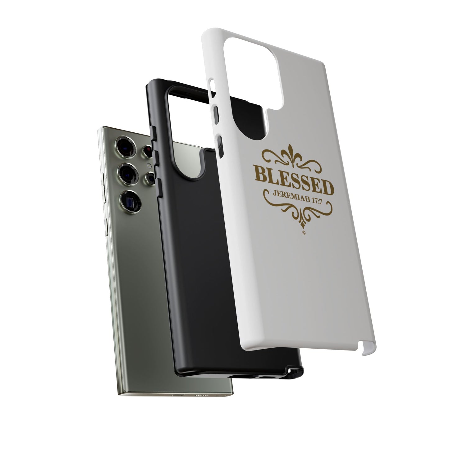 Blessed (Gold Lettering), Rugged Phone Case, Inspirational Mobile Cover, Gift for Faith Lovers, Faith-Based Protector - Cross Apparel USA