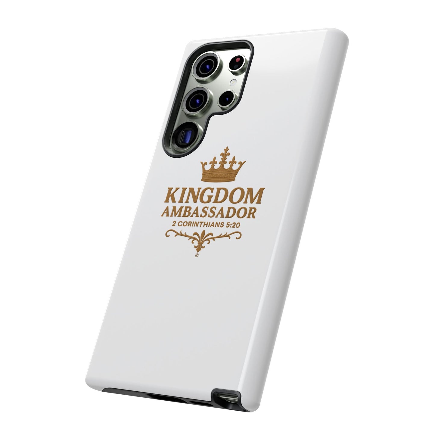 Kingdom Ambassador (Gold Lettering) Rugged Phone Case, Inspirational Mobile Cover, Gift for Faith Lovers, Faith-Based Protector