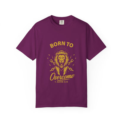 Born to Overcome (Gold Lettering) Unisex Faith Tee, Relaxed Fit Shirt, Inspirational Apparel, Gift for Believers - Cross Apparel USA