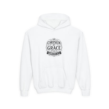 Chosen by Grace (Black Lettering) Youth Heavy Blend Hooded Sweatshirt - Cross Apparel USA
