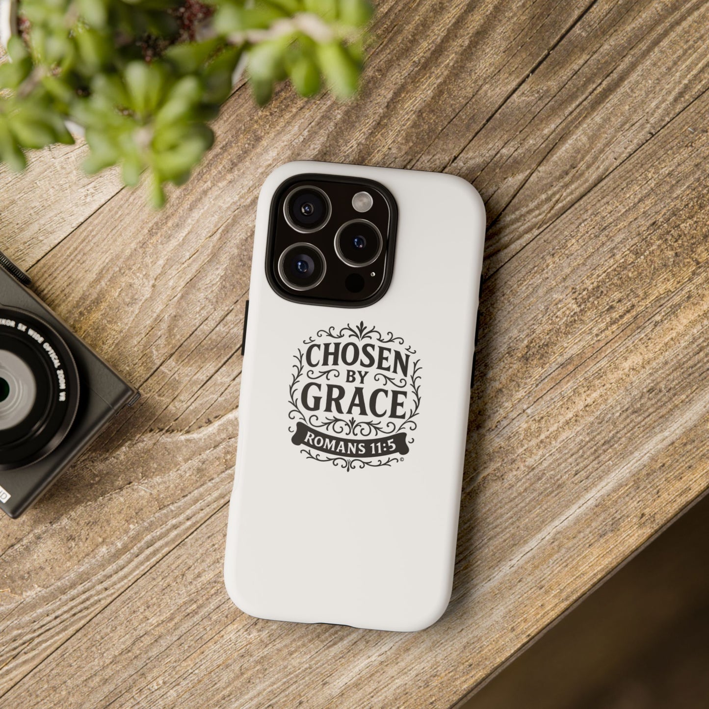 Chosen by Grace (Black Lettering), Rugged Phone Case, Inspirational Mobile Cover, Gift for Faith Lovers, Faith-Based Protector