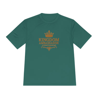 Kingdom Ambassador (Gold Lettering) Unisex Activewear Performance Moisture Wicking Tee, Faith-Based Workout Shirt, Inspirational Fitness Gear, Gift for Fitness Lovers, Bible Verse T-Shirt