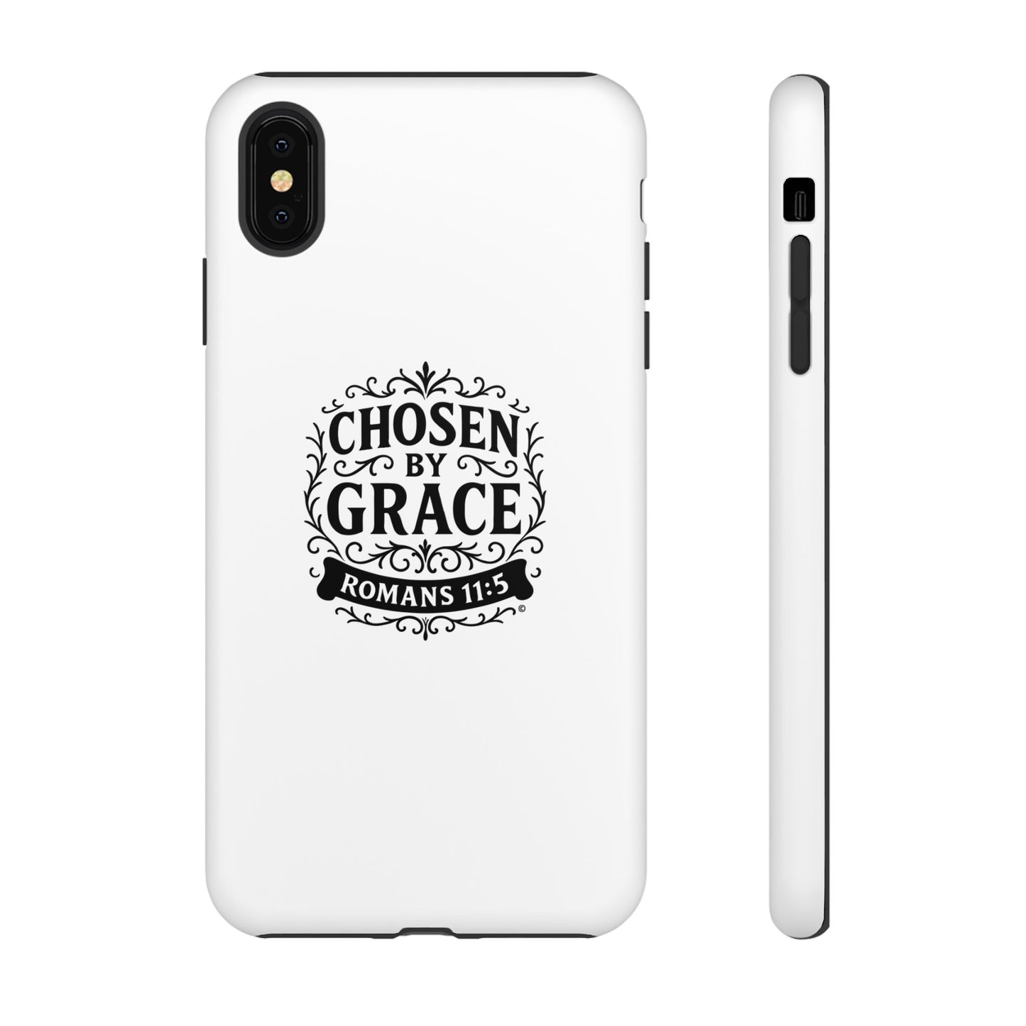 Chosen by Grace (Black Lettering), Rugged Phone Case, Inspirational Mobile Cover, Gift for Faith Lovers, Faith-Based Protector