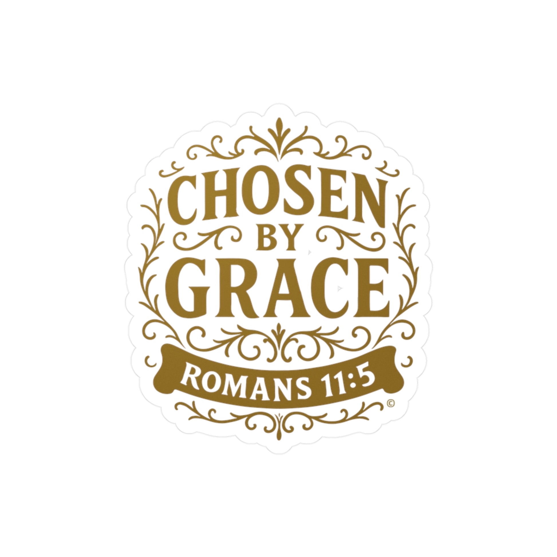 Chosen by Grace (Gold Lettering) Kiss-Cut Vinyl Decals, Inspirational Wall Art, Faith-Based Gifts, Perfect for Students - Cross Apparel USA